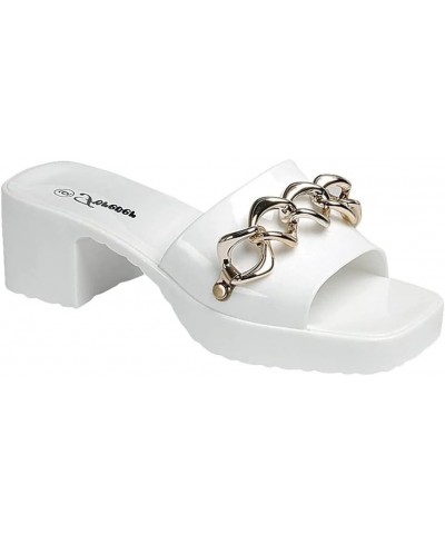 Womens Jelly Block Heel Slip On Sandals White-12 $24.77 Sandals