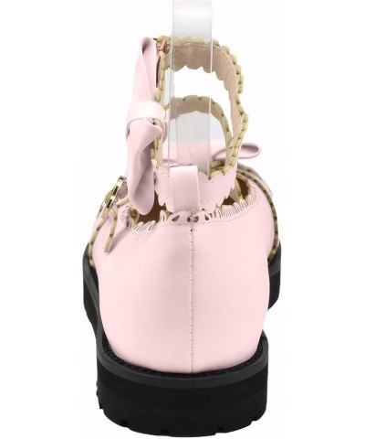 Women's Ankle Strap Platform Mary Janes Kawaii Goth Shoes with Bows Pink $29.69 Flats