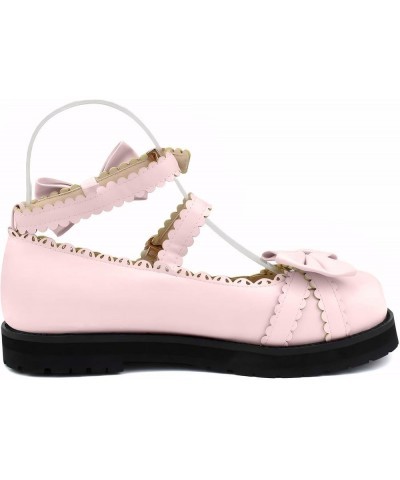 Women's Ankle Strap Platform Mary Janes Kawaii Goth Shoes with Bows Pink $29.69 Flats