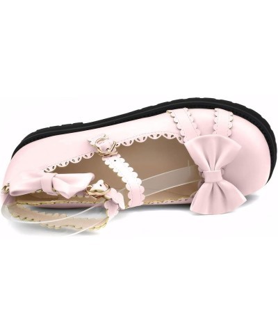 Women's Ankle Strap Platform Mary Janes Kawaii Goth Shoes with Bows Pink $29.69 Flats