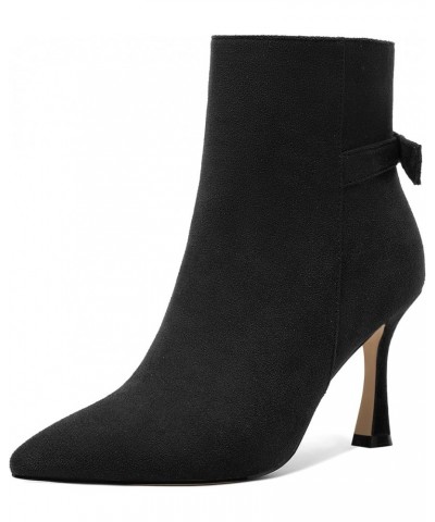 Womens Dating Sexy Solid Zip Pointed Toe Suede Stiletto High Heel Ankle High Boots 3.3 Inch Black $36.11 Boots