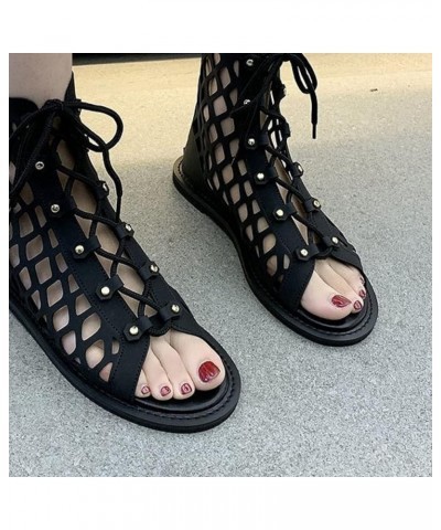 Women's Summer Peep Toe Sandals Hollow-Out Flat Heeled Sandals with Back Zipper Lady Daily Shoes for Work Black $32.44 Sandals