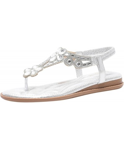 flat sandals for women, Women's Fashion Casual Flats Rhinestone Round Toe Sandals Buckle Strap Shoes Z 13-silver $16.51 Sandals