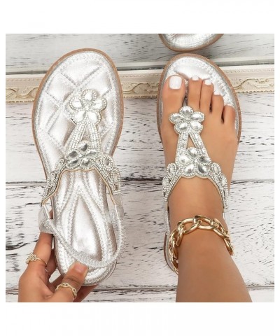 flat sandals for women, Women's Fashion Casual Flats Rhinestone Round Toe Sandals Buckle Strap Shoes Z 13-silver $16.51 Sandals