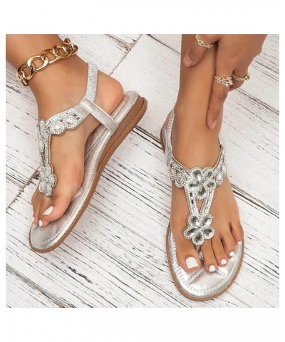 flat sandals for women, Women's Fashion Casual Flats Rhinestone Round Toe Sandals Buckle Strap Shoes Z 13-silver $16.51 Sandals