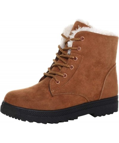 Women's Winter Snow Boots Outdoor Anti-Slip Ankle Boots Suede Warm Fur Lined Booties Lace Up Flat Platform Shoes Brown $17.95...