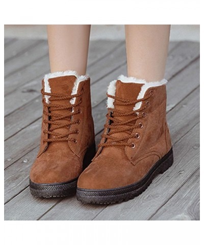 Women's Winter Snow Boots Outdoor Anti-Slip Ankle Boots Suede Warm Fur Lined Booties Lace Up Flat Platform Shoes Brown $17.95...