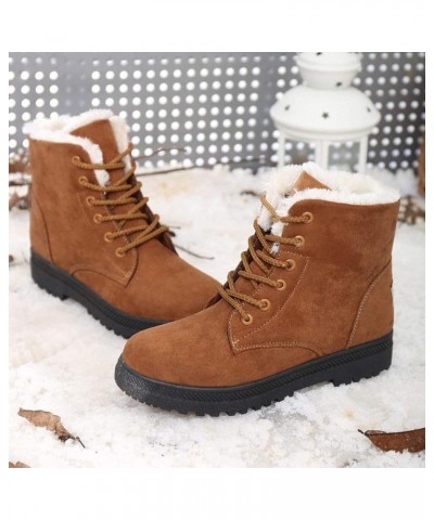 Women's Winter Snow Boots Outdoor Anti-Slip Ankle Boots Suede Warm Fur Lined Booties Lace Up Flat Platform Shoes Brown $17.95...