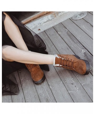 Women's Winter Snow Boots Outdoor Anti-Slip Ankle Boots Suede Warm Fur Lined Booties Lace Up Flat Platform Shoes Brown $17.95...