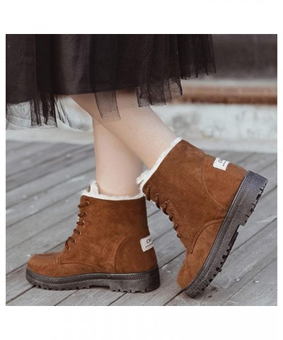 Women's Winter Snow Boots Outdoor Anti-Slip Ankle Boots Suede Warm Fur Lined Booties Lace Up Flat Platform Shoes Brown $17.95...