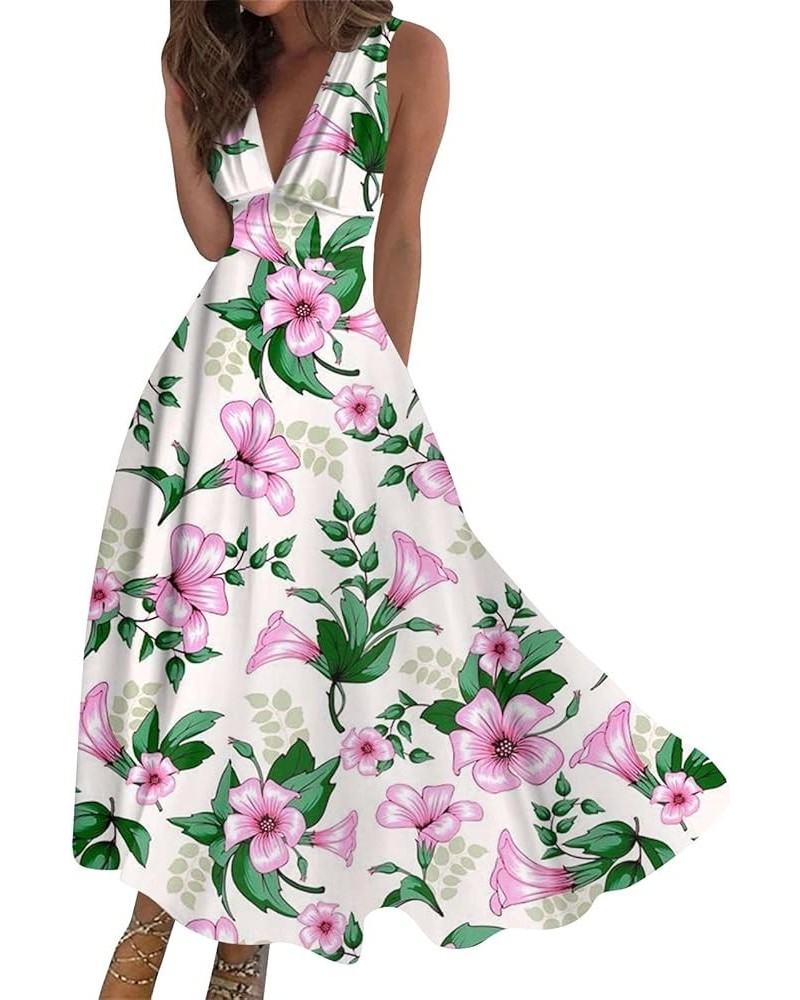 Womens Summer Maxi Dress Deep V Neck Floral Printed High Waist Beach Long Maxi Flowy Trendy Cruise Wear 2024 A04 Pink $10.99 ...