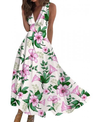 Womens Summer Maxi Dress Deep V Neck Floral Printed High Waist Beach Long Maxi Flowy Trendy Cruise Wear 2024 A04 Pink $10.99 ...