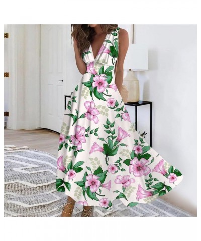 Womens Summer Maxi Dress Deep V Neck Floral Printed High Waist Beach Long Maxi Flowy Trendy Cruise Wear 2024 A04 Pink $10.99 ...