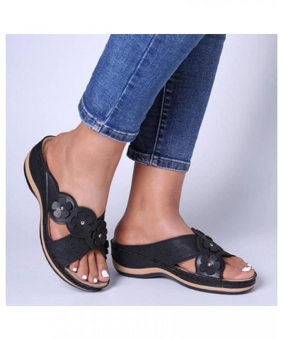 Casual Sandals Women's Wedges Shoes Floral Fashion Slippers Outdoor Ladies Women's slipper Women's Summer Slippers Black $13....