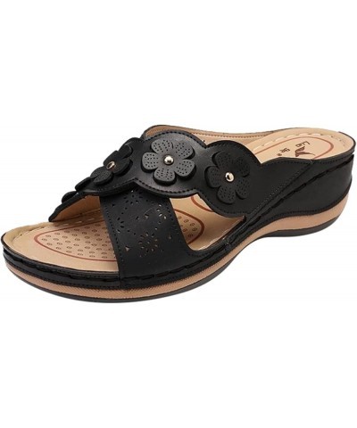 Casual Sandals Women's Wedges Shoes Floral Fashion Slippers Outdoor Ladies Women's slipper Women's Summer Slippers Black $13....