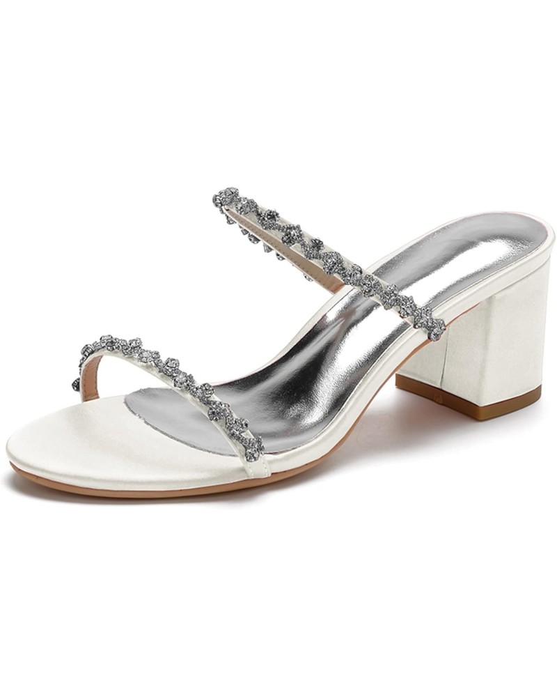 Women's Satin Chunky Block Heel Mules Slip on Wedding Sandals Rhinestone Party Prom Bridal Dress Shoes,Ivory,5 $32.84 Sandals