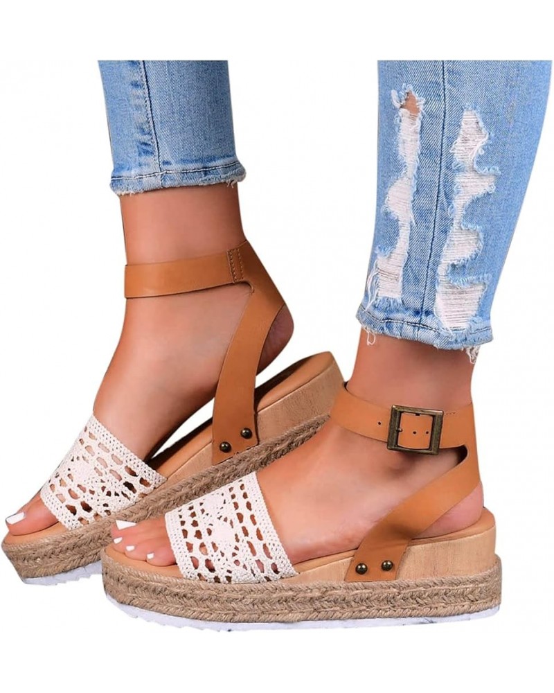 Women's Espadrilles Wedge Sandals Summer Boho Crocheted Band Open Toe Ankle Strap Dress Sandal Platform Casual Walking Beach ...