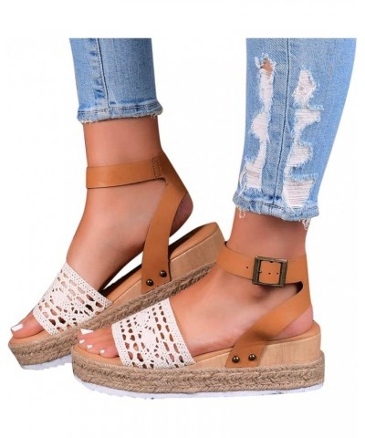 Women's Espadrilles Wedge Sandals Summer Boho Crocheted Band Open Toe Ankle Strap Dress Sandal Platform Casual Walking Beach ...