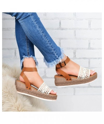 Women's Espadrilles Wedge Sandals Summer Boho Crocheted Band Open Toe Ankle Strap Dress Sandal Platform Casual Walking Beach ...