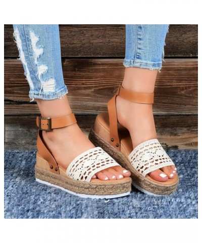 Women's Espadrilles Wedge Sandals Summer Boho Crocheted Band Open Toe Ankle Strap Dress Sandal Platform Casual Walking Beach ...