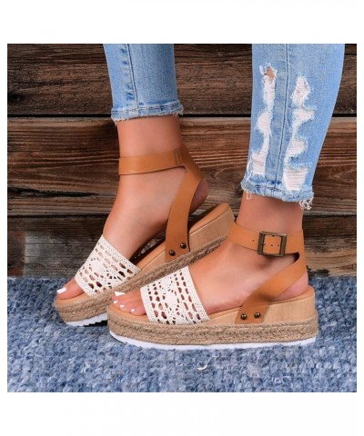 Women's Espadrilles Wedge Sandals Summer Boho Crocheted Band Open Toe Ankle Strap Dress Sandal Platform Casual Walking Beach ...