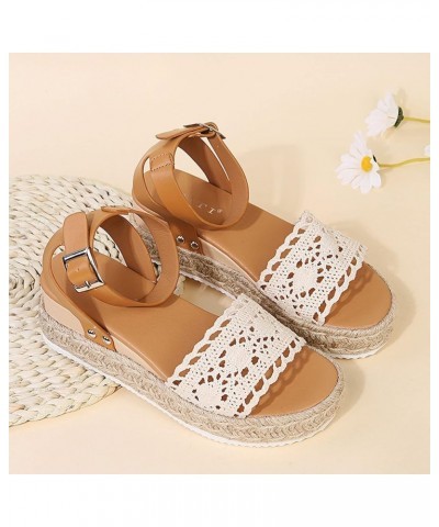 Women's Espadrilles Wedge Sandals Summer Boho Crocheted Band Open Toe Ankle Strap Dress Sandal Platform Casual Walking Beach ...