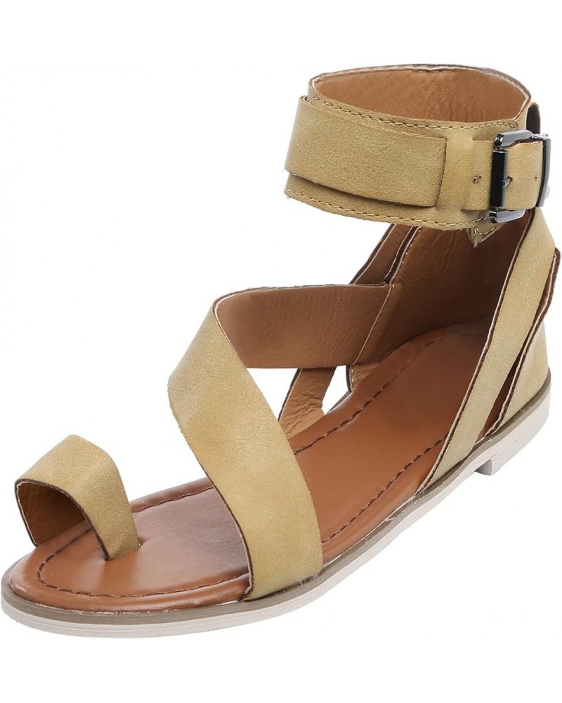 Flat Sandals with Ankle Straps Dressy Retro Leather Roman Fashion Sandals Women's Ankle Buckle Open Toe Summer Comfortable Ca...