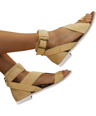 Flat Sandals with Ankle Straps Dressy Retro Leather Roman Fashion Sandals Women's Ankle Buckle Open Toe Summer Comfortable Ca...