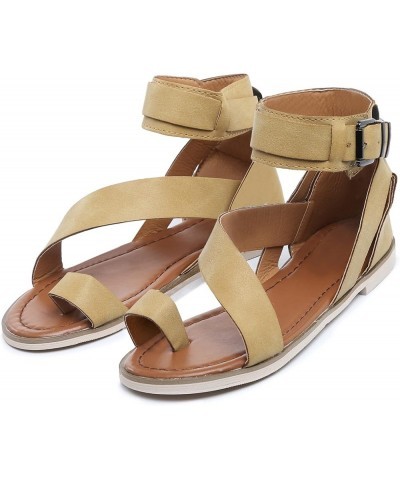 Flat Sandals with Ankle Straps Dressy Retro Leather Roman Fashion Sandals Women's Ankle Buckle Open Toe Summer Comfortable Ca...