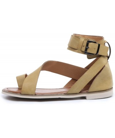 Flat Sandals with Ankle Straps Dressy Retro Leather Roman Fashion Sandals Women's Ankle Buckle Open Toe Summer Comfortable Ca...