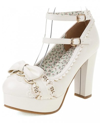 Women Lolita Cosplay Mary Janes Shoes Cross Strap Block Heel Mary Jane Lace Pumps White $31.27 Pumps