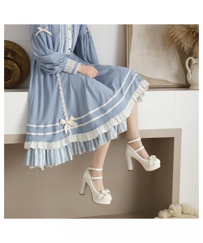 Women Lolita Cosplay Mary Janes Shoes Cross Strap Block Heel Mary Jane Lace Pumps White $31.27 Pumps