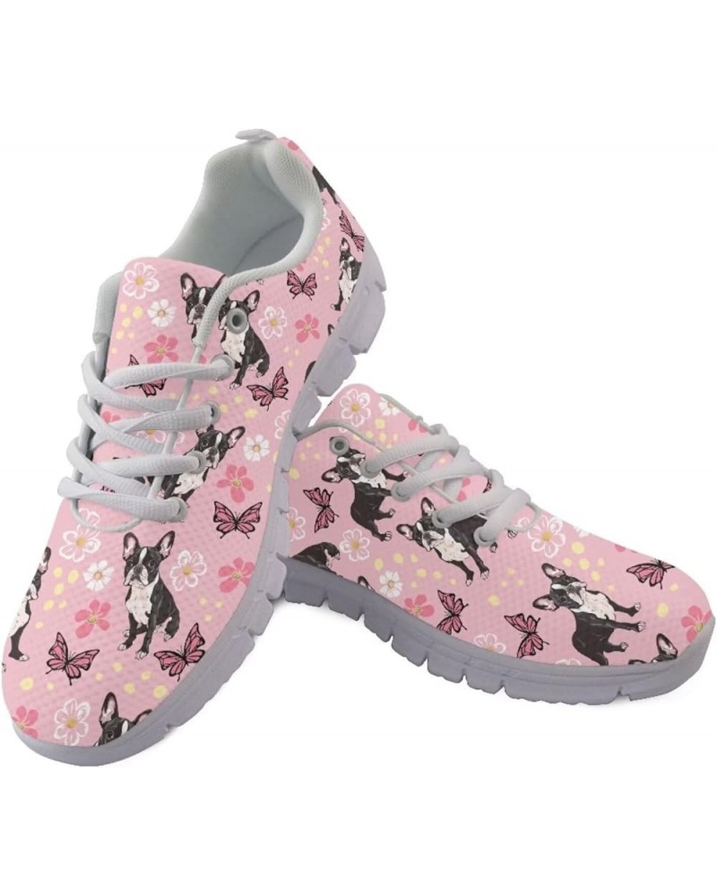 Walking Shoes for Womens Girls Lace Up Lightweight Tennis Shoes Casual Mesh Running Sneakers Pink Boston Terrier $15.96 Fashi...