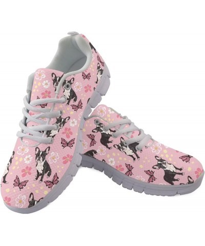 Walking Shoes for Womens Girls Lace Up Lightweight Tennis Shoes Casual Mesh Running Sneakers Pink Boston Terrier $15.96 Fashi...