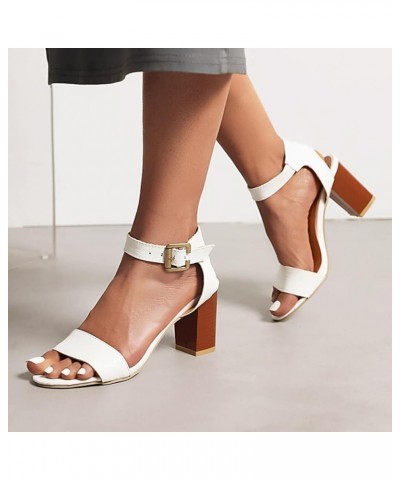 Women's Block Heels Sandals Comfy Open Toe Summer Shoes Ankle Strap Casual Party Dress Pump Sandals For Ladies White $22.04 S...