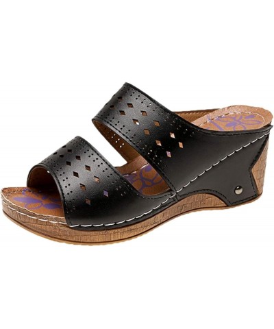 Sandals for Women Sandals Size Plus Wedges Open Fashion Toe Summer Hollow Fashion Roman Women's Sandals Black 6.5-7 $10.68 Sa...