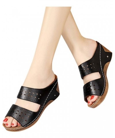 Sandals for Women Sandals Size Plus Wedges Open Fashion Toe Summer Hollow Fashion Roman Women's Sandals Black 6.5-7 $10.68 Sa...