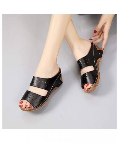 Sandals for Women Sandals Size Plus Wedges Open Fashion Toe Summer Hollow Fashion Roman Women's Sandals Black 6.5-7 $10.68 Sa...