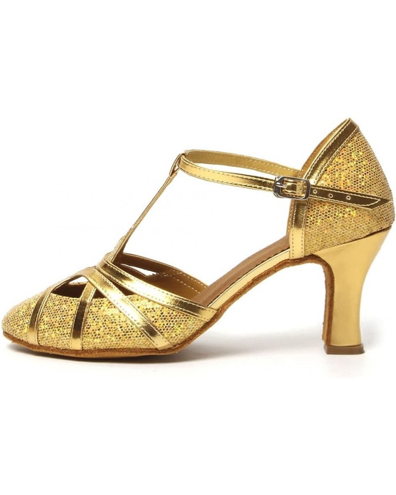 JUODVMP Women's Ballroom Dance Shoes Split Flex Dance Heels Giltter Dance Heels,FT070-C Ft070-c-gold-3"heel Suede Sole $19.80...