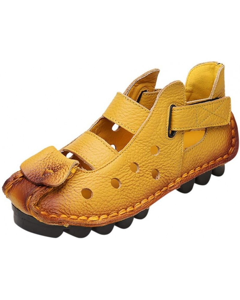 Summer Women's Soft Bottomed Flat Shoes Casual Sandals Hollow Ladies' Sandals Memory Foam Sandal Slippers for Women Yellow $2...