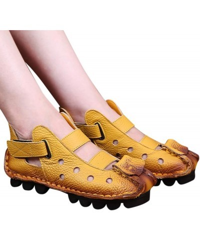 Summer Women's Soft Bottomed Flat Shoes Casual Sandals Hollow Ladies' Sandals Memory Foam Sandal Slippers for Women Yellow $2...