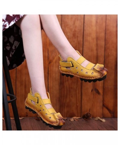 Summer Women's Soft Bottomed Flat Shoes Casual Sandals Hollow Ladies' Sandals Memory Foam Sandal Slippers for Women Yellow $2...