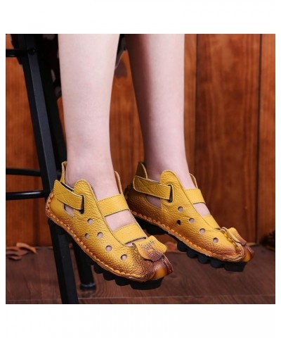 Summer Women's Soft Bottomed Flat Shoes Casual Sandals Hollow Ladies' Sandals Memory Foam Sandal Slippers for Women Yellow $2...