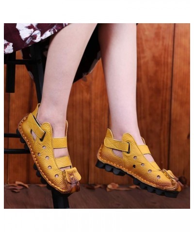 Summer Women's Soft Bottomed Flat Shoes Casual Sandals Hollow Ladies' Sandals Memory Foam Sandal Slippers for Women Yellow $2...