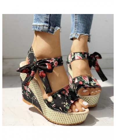 Sandals for Women Casual Summer, Wedge Sandals for Women Dressy Comfy Open Toe Platform Sandals Shoes with Buckle X42-black $...