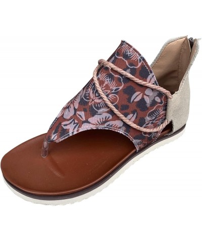 Women's Flat Sandals Floral Fabric Clip Toe Flat Bottom Outer Wear Lightweight Large Size Sandals Women Boots Sandals Red $9....