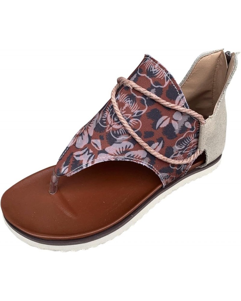 Women's Flat Sandals Floral Fabric Clip Toe Flat Bottom Outer Wear Lightweight Large Size Sandals Women Boots Sandals Red $9....