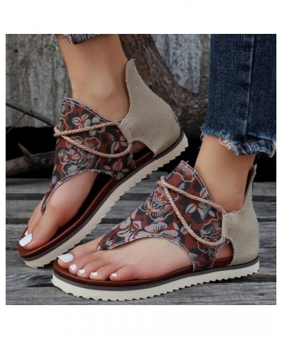 Women's Flat Sandals Floral Fabric Clip Toe Flat Bottom Outer Wear Lightweight Large Size Sandals Women Boots Sandals Red $9....