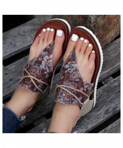 Women's Flat Sandals Floral Fabric Clip Toe Flat Bottom Outer Wear Lightweight Large Size Sandals Women Boots Sandals Red $9....