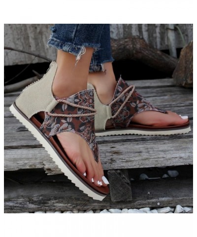 Women's Flat Sandals Floral Fabric Clip Toe Flat Bottom Outer Wear Lightweight Large Size Sandals Women Boots Sandals Red $9....